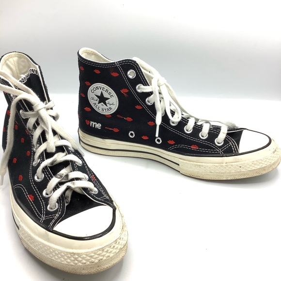 Converse Chuck 70 Hi Embroidered Lips "Love Me" Black Sneakers - Picture 4 of 8
